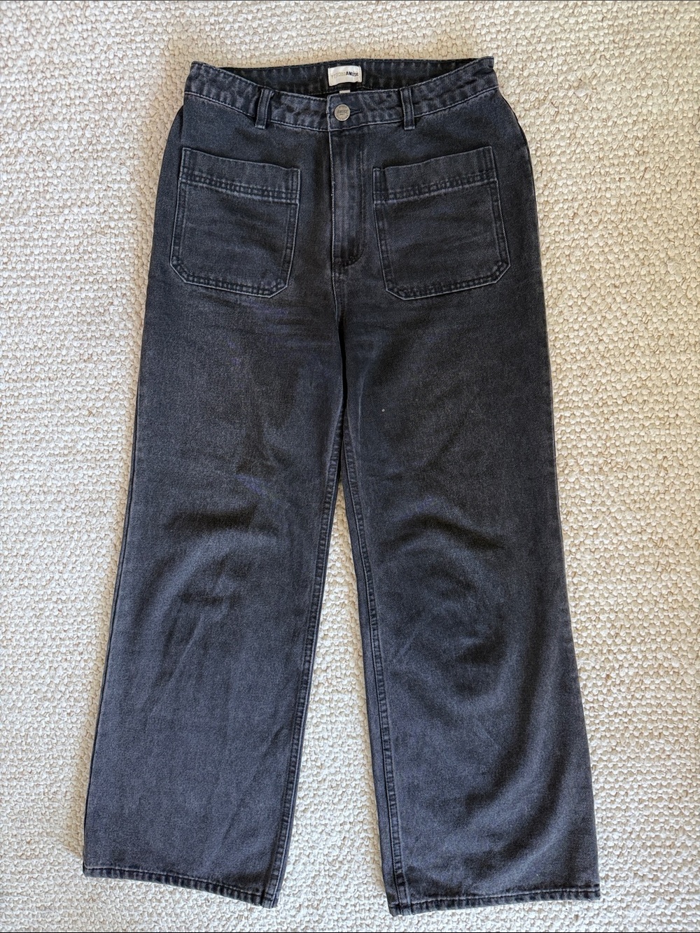 Amuse Society Black Wide-Leg Jeans with Front Patch Pockets